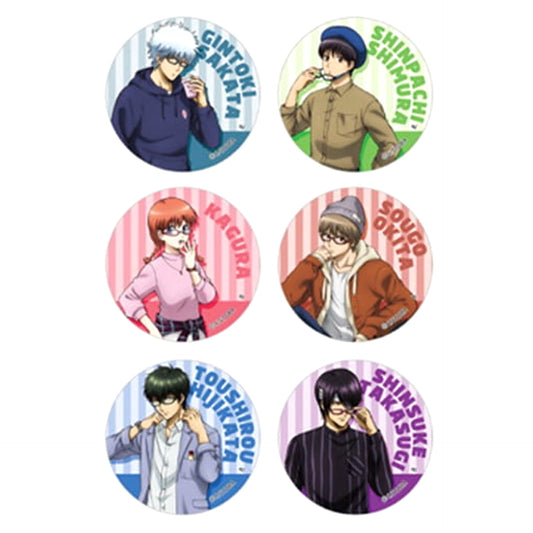 Gintama Gintoki Sakata & Others Drawn Glasses Can Badge 6 Types Set Buttons [USED]
