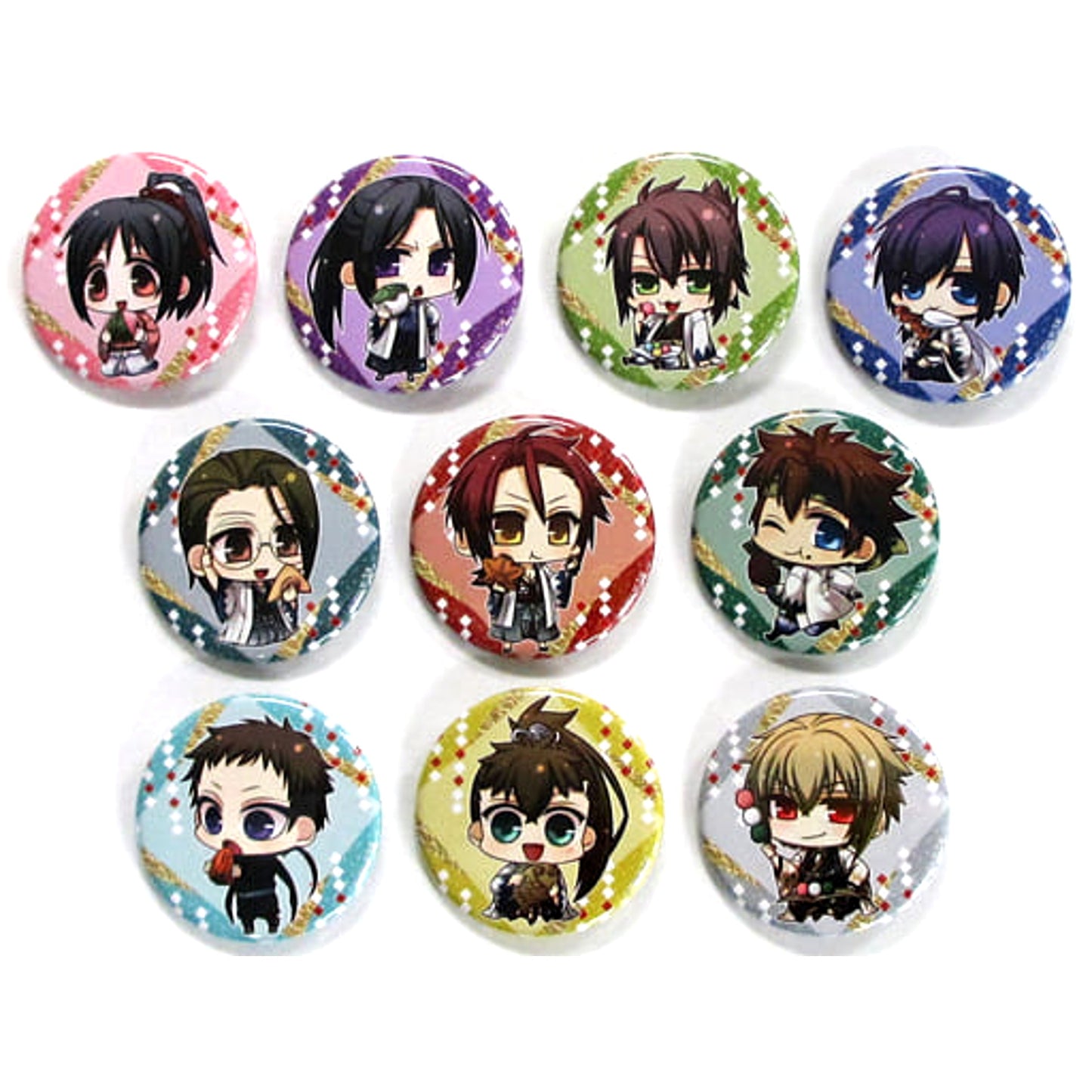 Manjiro Sano & Others Chibi Chara Hakuouki: Yuugiroku Taishitachi no Daienkai Set of 10 Newly Drawn Chibi Character Button Stellaworth Limited PS Vita Software Stella Set Bundled Bonus [USED]