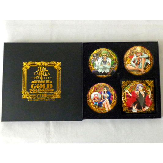 Set of 4 Monkey D. Luffy, Roronoa Zoro, Brook, Nico Robin, Tony Tony Chopper & Carina One Piece Film Gold Yakara 2nd Series 7-Eleven Limited Pre-Sale Ticket Bonus Button [USED]