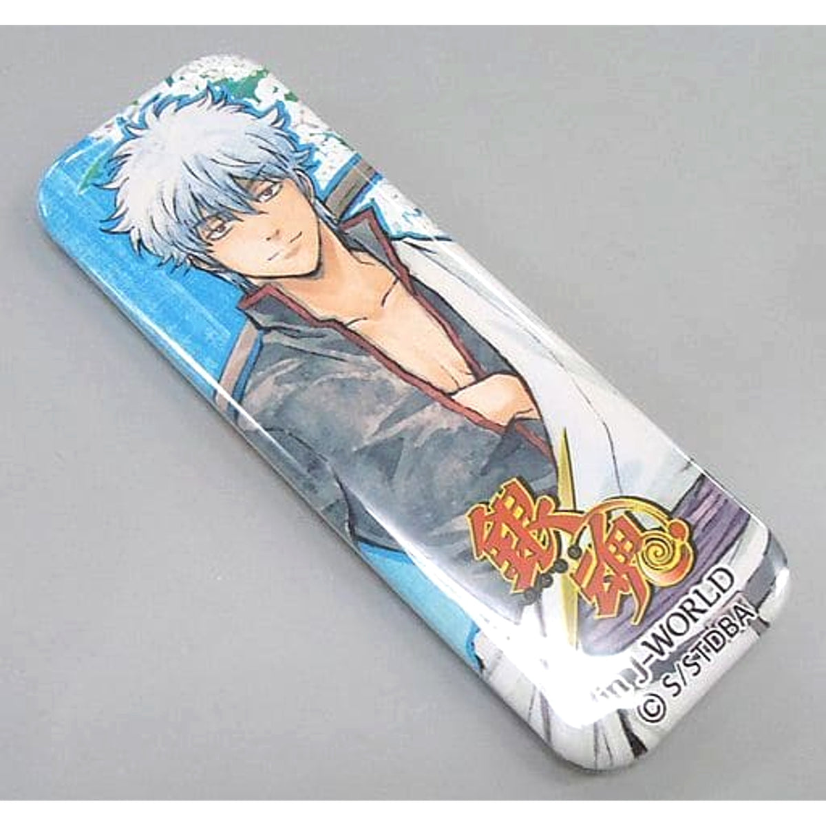 Gintama Gintoki Sakata Long Square Can Badge J-World Kacho Fugetsu Limited Gintoki Sakata Buttons [USED]