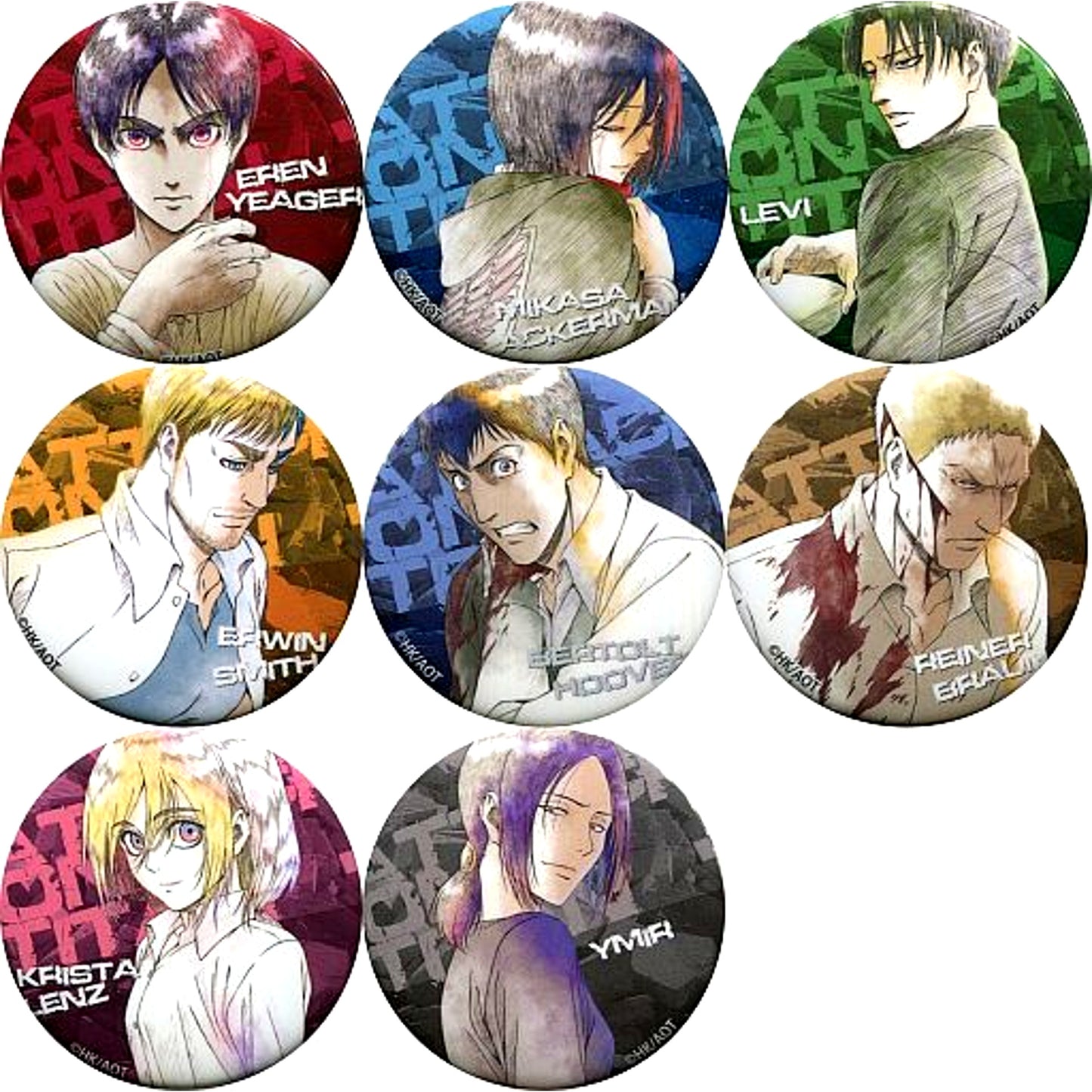 Set of 8 Attack on Titan Kyoji Asano Original Art Exhibition 2017 Trading Button [USED]