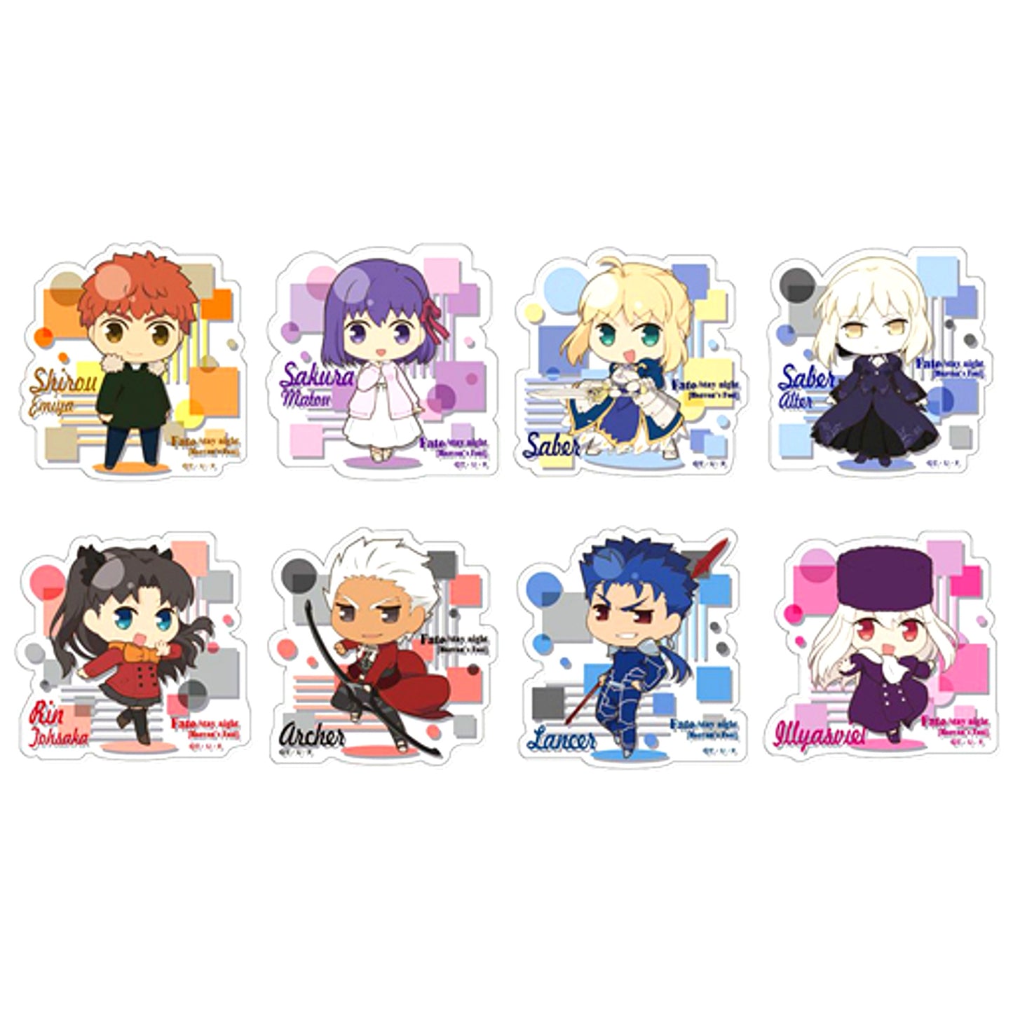 Set of 8 Fate/stay night Heavens Feel Trading Acrylic Badge [USED]