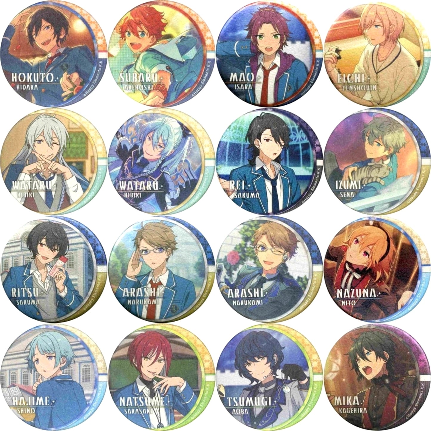 Ensemble Stars! Subaru Akehoshi & Others Character Badge Collection Recollection A All 16 Types Set Buttons [USED]