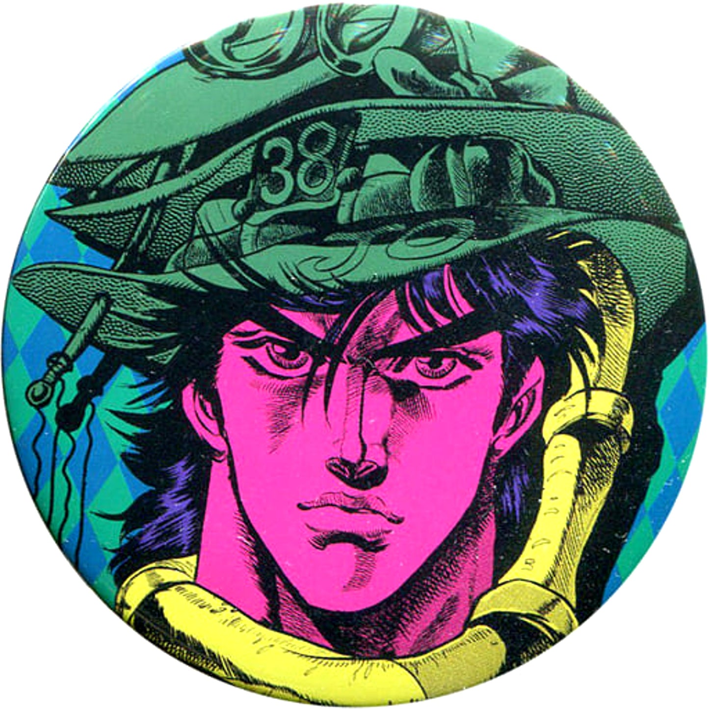 JoJo's Bizarre Adventure Joseph Joestar Green X Pink X Yellow Collection Can Badge 50th Anniversary Weekly Shonen Jump Exhibition Vol.1 Limited Buttons [USED]