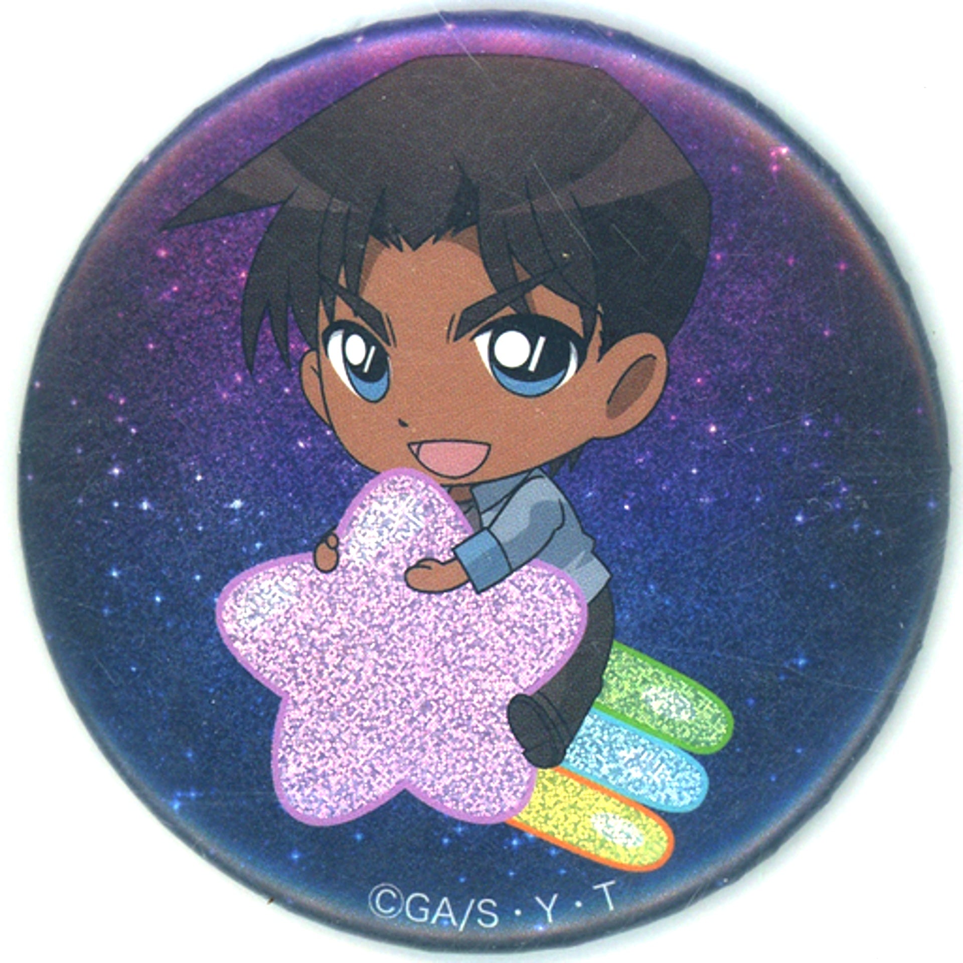 Heiji Hattori Detective Conan Deformed Illustration Trading Hologram Button Animate Girls Festival 2017 Goods [USED]