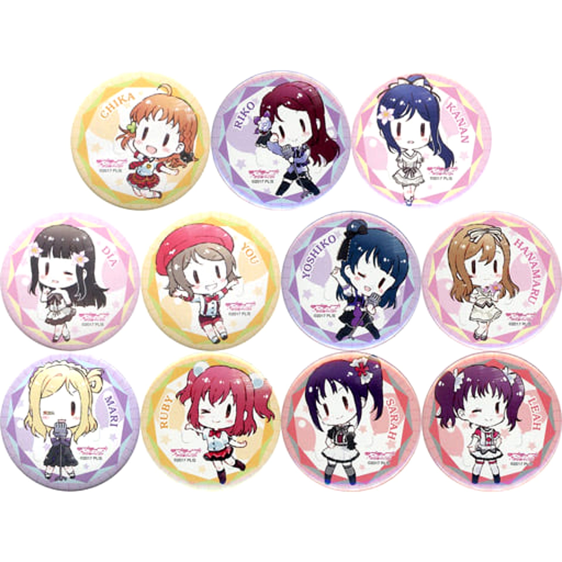 Love Live! Sunshine!! Chika Takami & Others Trading Can Badge Saint Snow Presents Love Live! Sunshine!! Hakodate Unit Carnival Limited All 11 Types Set Buttons [USED]