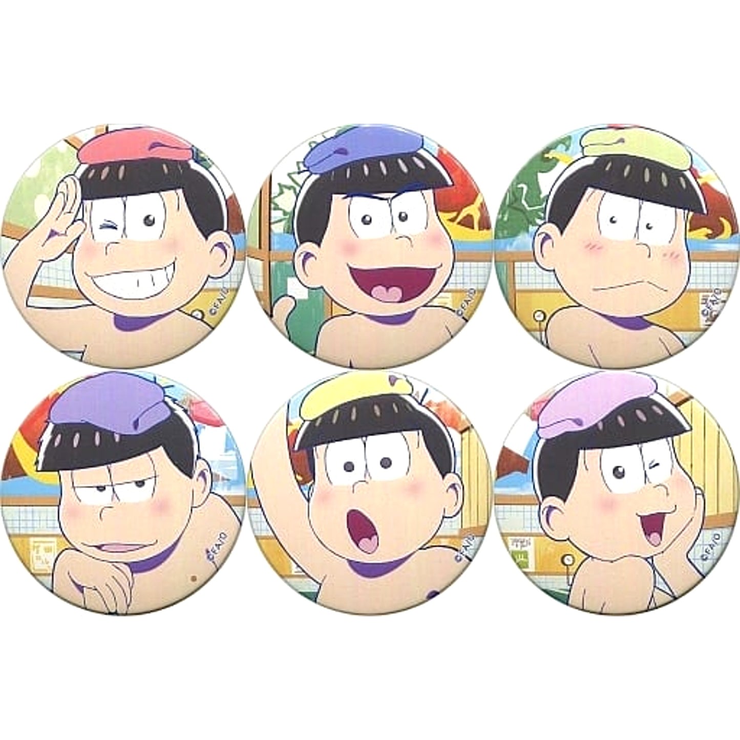 Mr. Osomatsu Osomatsu & Others Can Badge Bathhouse Ver. Anime Plaza Limited All 6 Types Set Buttons [USED]