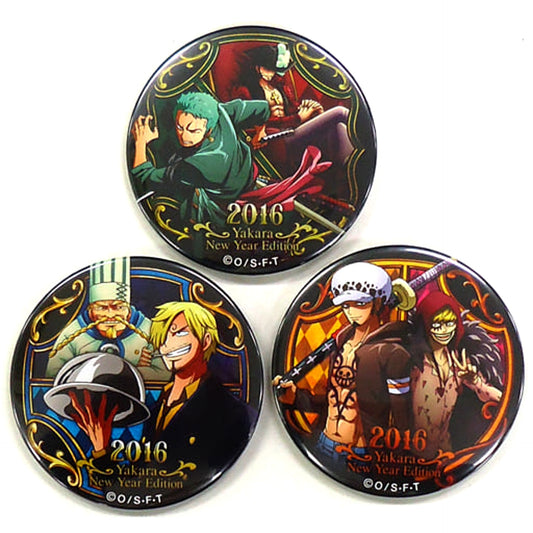 One Piece Roronoa Zoro & Others Yakara Can Badge Straw Store Limited Contents of the Great Pirate Bag 2016 Gold 3 Types Set Buttons [USED]