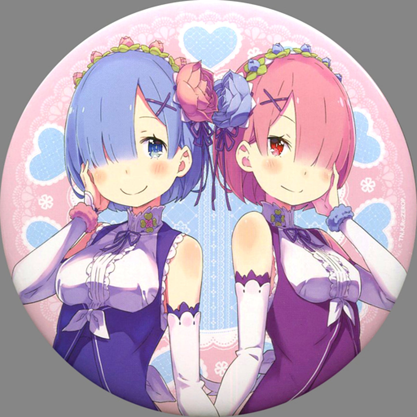 Ram Rem Newly Drawn by Shinichiro Otsuka Ver. Re:ZERO -Starting Life in Another World- BIG Button with Stand Re: Zero kara Hajimeru Ram to Rem no Tanjobi Seikatsu 2018 in Shibuya Marui Limited [USED]