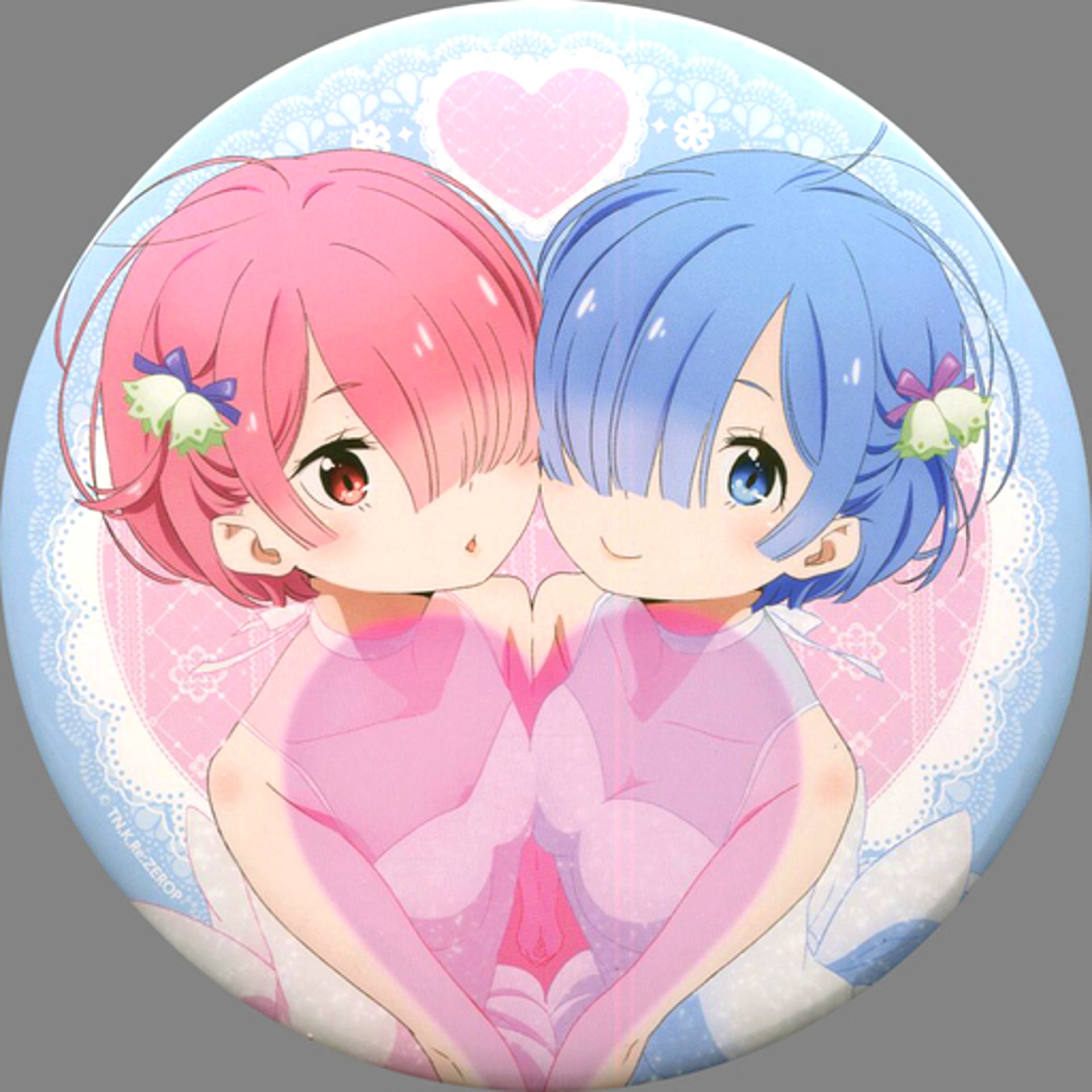 Ram & Rem Anime Illustration Ver. BIG Button with Stand Re:ZERO Starting Life in Another World Ram and Rem's Birthday Life 2018 in Shibuya Marui [USED]