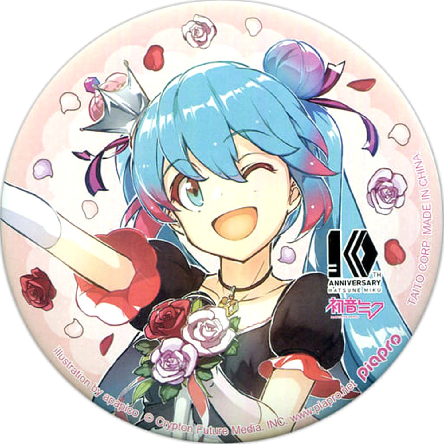 Hatsune Miku Illustration: Apapico VOCALOID Taito Kuji Honpo Newly Drawn Big Button 10th Anniversary Original Big Button Prize [USED]