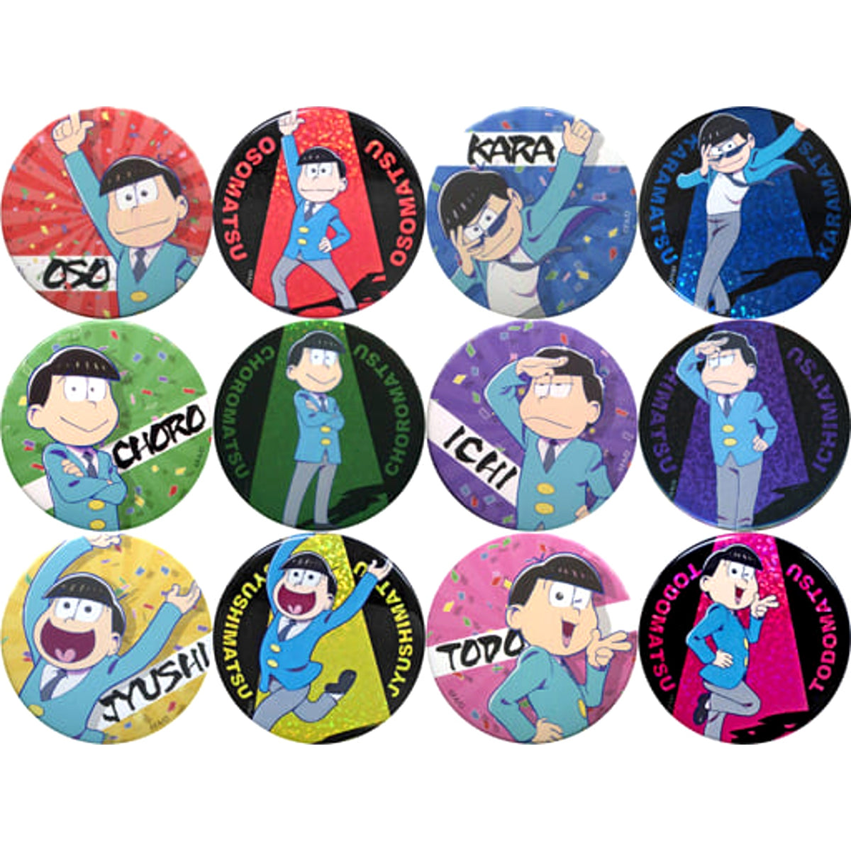 Mr. Osomatsu Trading Can Badge Fuyu no Matsu no Ichi Business Trip Edition in Ikebukuro Pose with a Suit! Limited All 12 Types Set Buttons [USED]