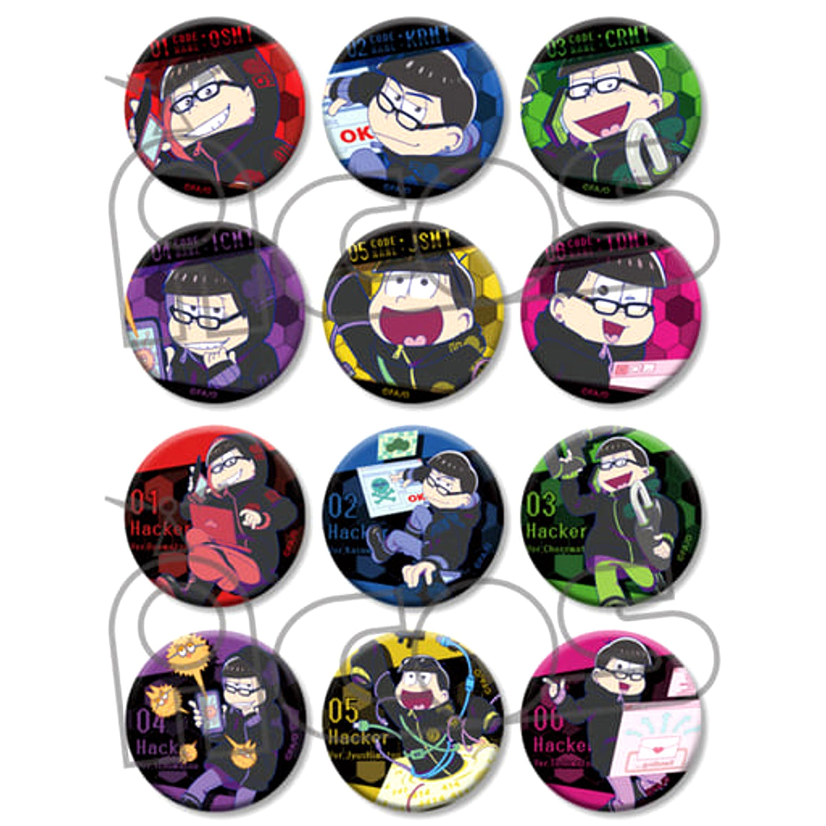 Mr. Osomatsu Osomatsu & Others Hacker’s Badge Collection All 12 Types Set Buttons [USED]