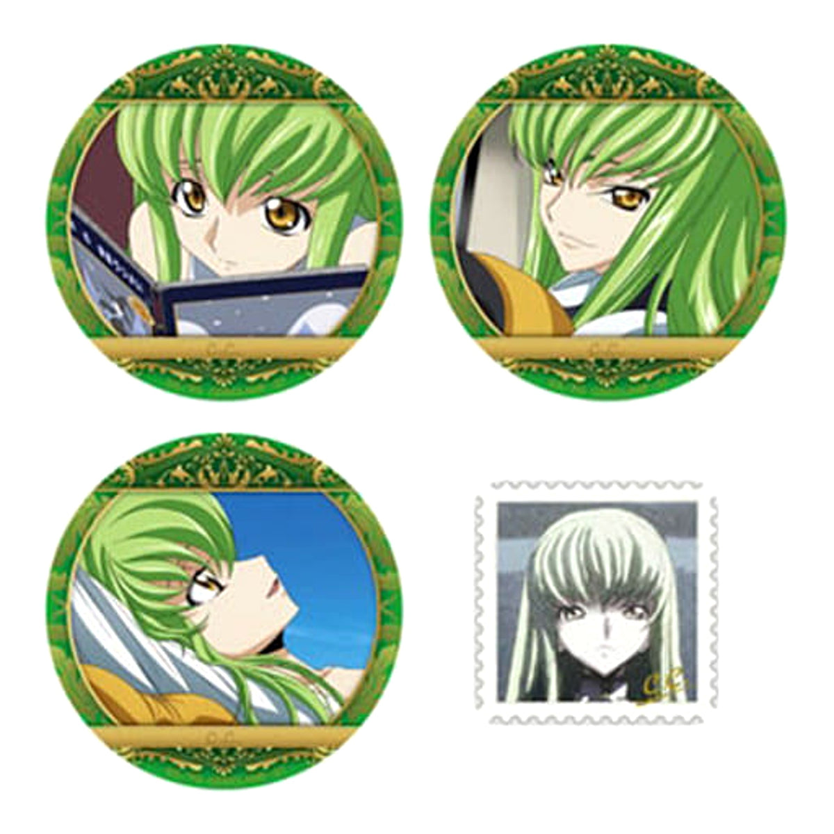 Code Geass: Lelouch of the Rebellion R2 C.C. End of Broadcasting 10th Anniversary Commemorative Can Badge Set 4 Pieces Buttons [USED]