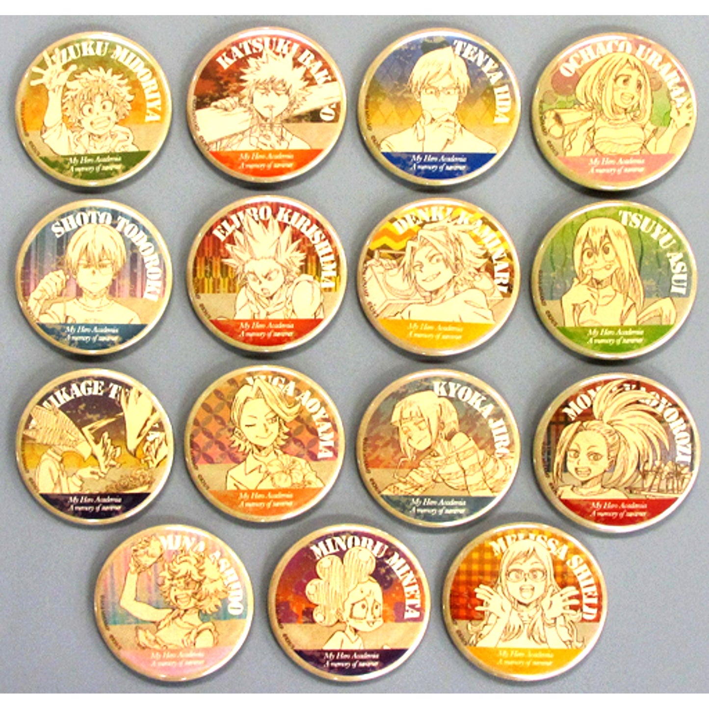 Set of 15 My Hero Academia Trading Button Let's Make It Everyone Sea House in Tokyu Hands x Bunbougu Cafe Collabo [USED]