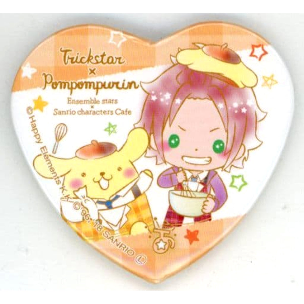 Ensemble Stars! X Sanrio Characters Cafe Mao Isara X Pompompurin Heart Shaped Can Badge A Buttons [USED]