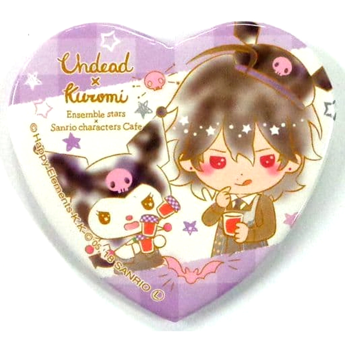 Ensemble Stars! X Sanrio Characters Cafe Rei Sakuma X Kuromi Heart Shaped Button B [USED]