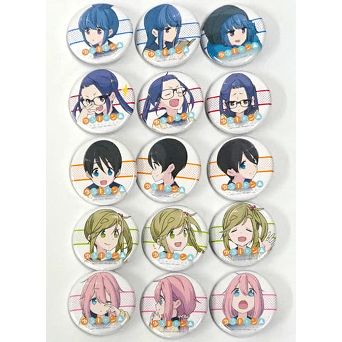 Laid-Back Camp x Machi Asobi Cafe Nadeshiko Kagamihara & Others Lottery Badge All 15 Types Set Buttons [USED]