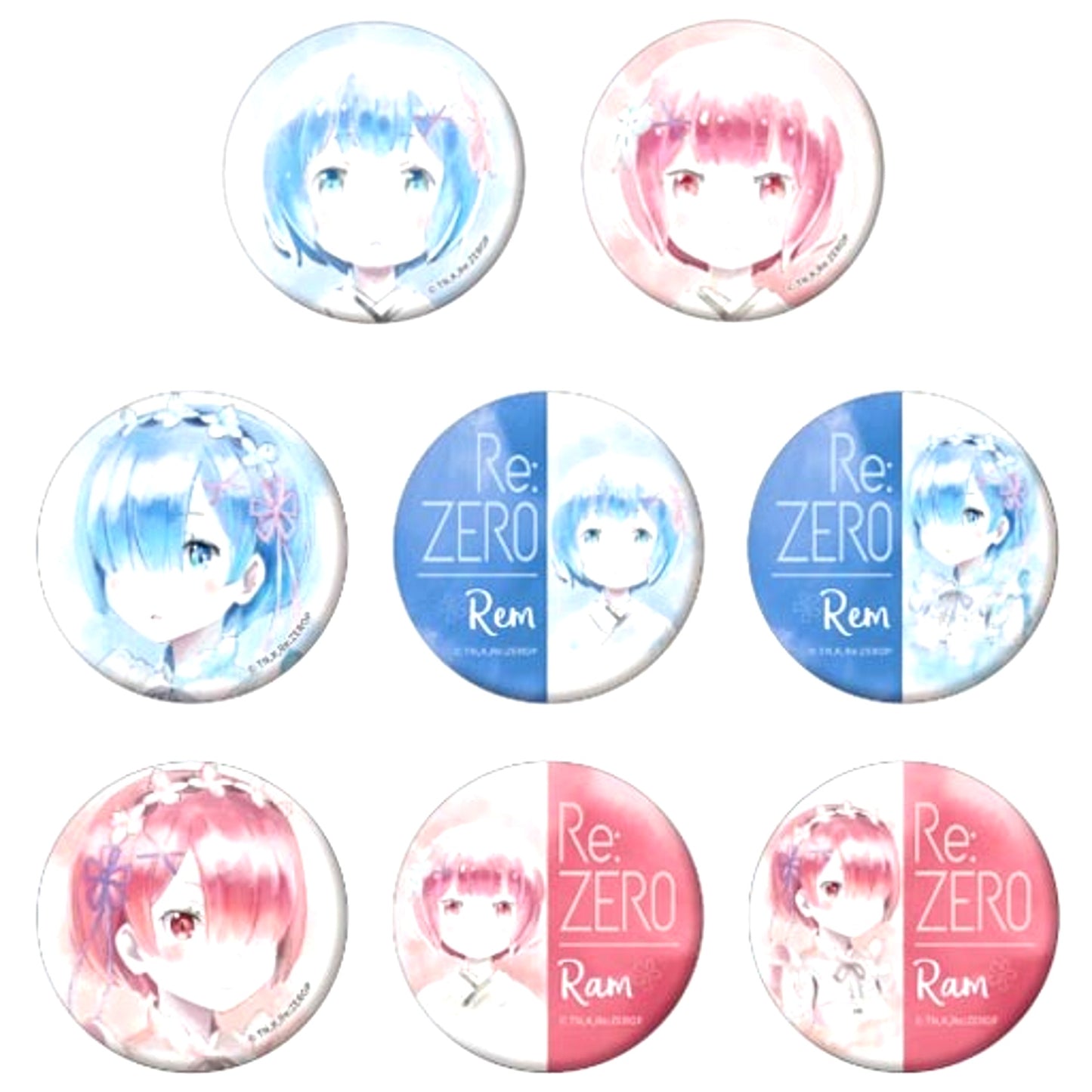 Set of 8 Rem and Ram Re:ZERO Starting Life in Another World Trading Ani-Art Button [USED]