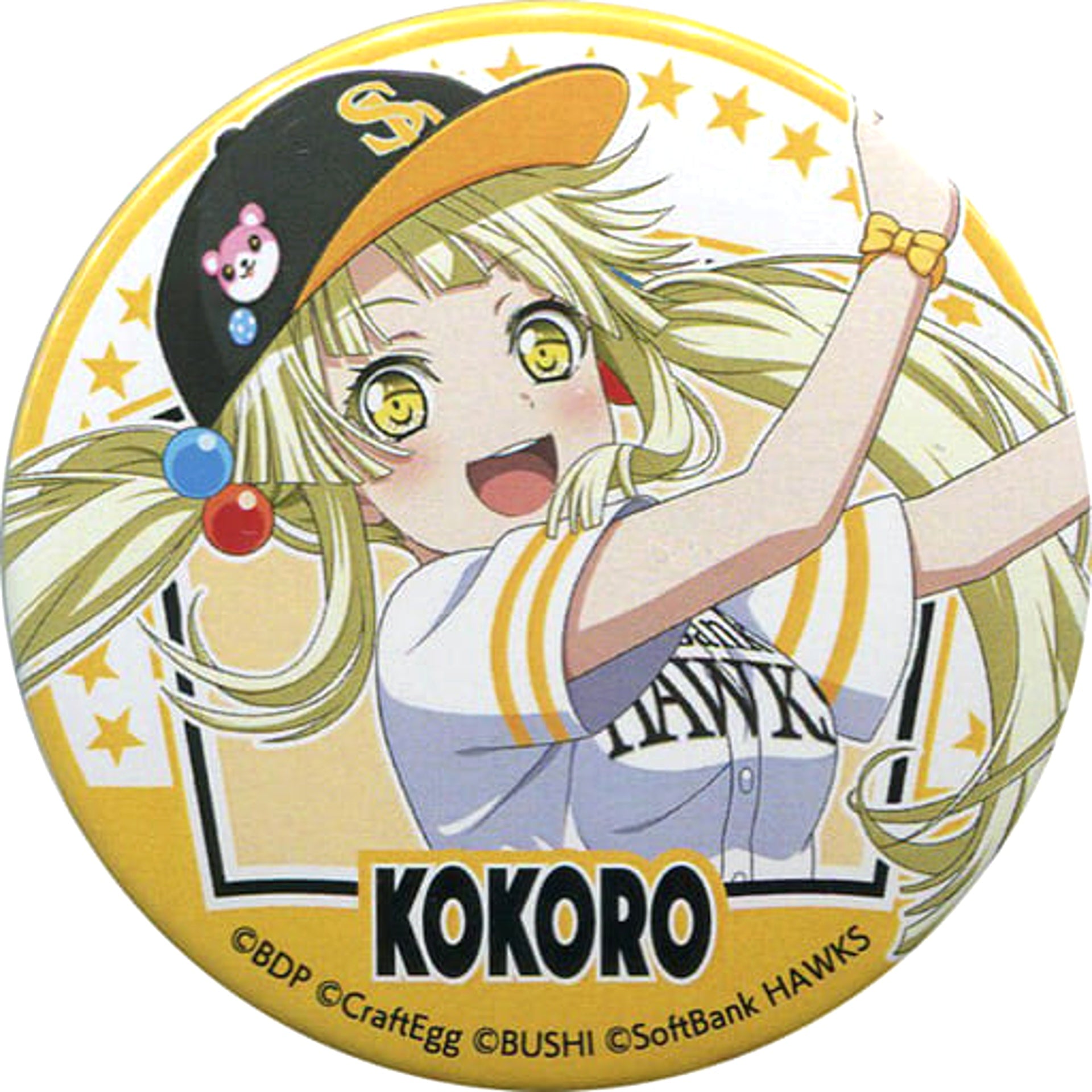 BanG Dream! Girls Band Party! Kokoro Tsurumaki Upper Body Fukuoka Softbank Hawks Trading Can Badge Pacific League 6 Team Collaboration Limited Buttons [USED]