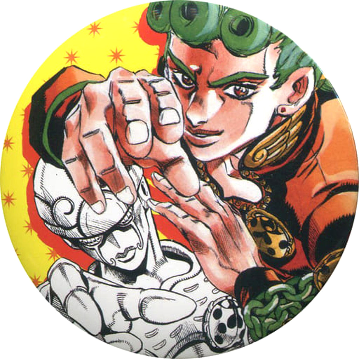 JoJo's Bizarre Adventure Part 5: Golden Wind Giorno Giovanna Yellow Collection Can Badge Hirohiko Araki Original Art Exhibition JOJO Ripple of Adventure Limited Buttons [USED]