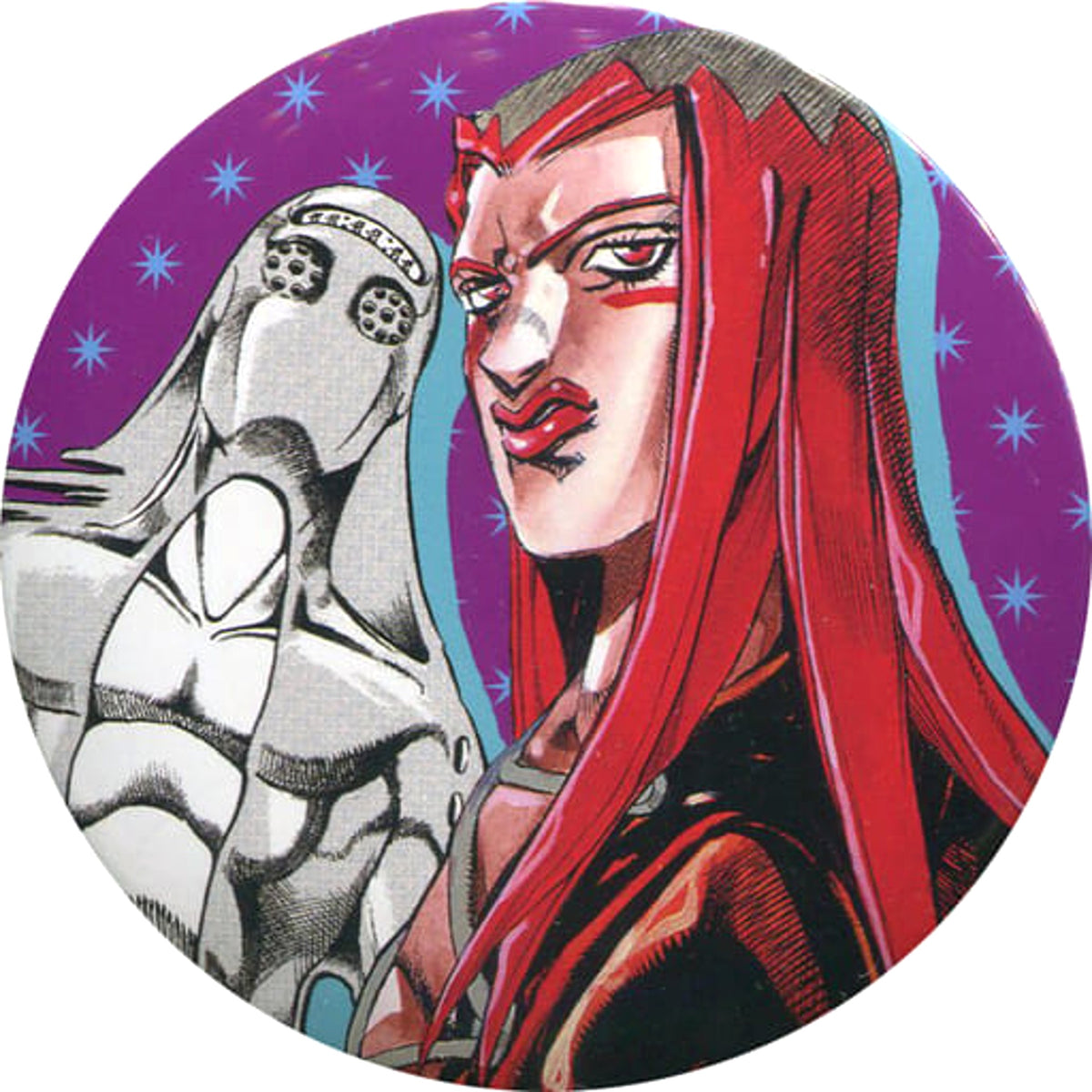 JoJo's Bizarre Adventure Part 5: Golden Wind Leone Abbacchio Pink Collection Can Badge Hirohiko Araki Original Art Exhibition JOJO Ripple of Adventure Limited Buttons [USED]