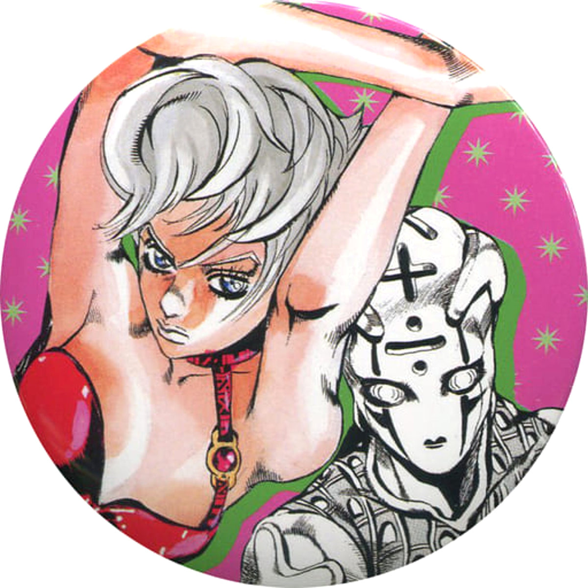 JoJo's Bizarre Adventure Part 5: Golden Wind Trish Una Collection Can Badge Hirohiko Araki Original Art Exhibition JOJO Ripple of Adventure Limited Buttons [USED]