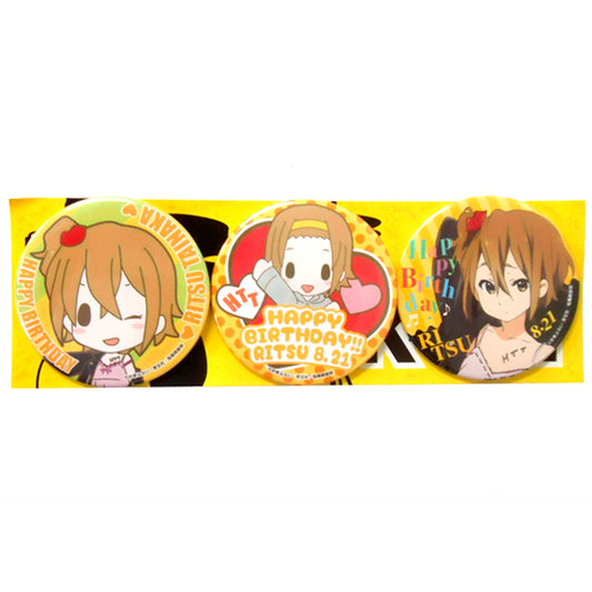 Set of 3 Ritsu Tainaka K-On! Button Birthday Memorial Ver. Sakuragaoka Purchasing Department Limited [USED]