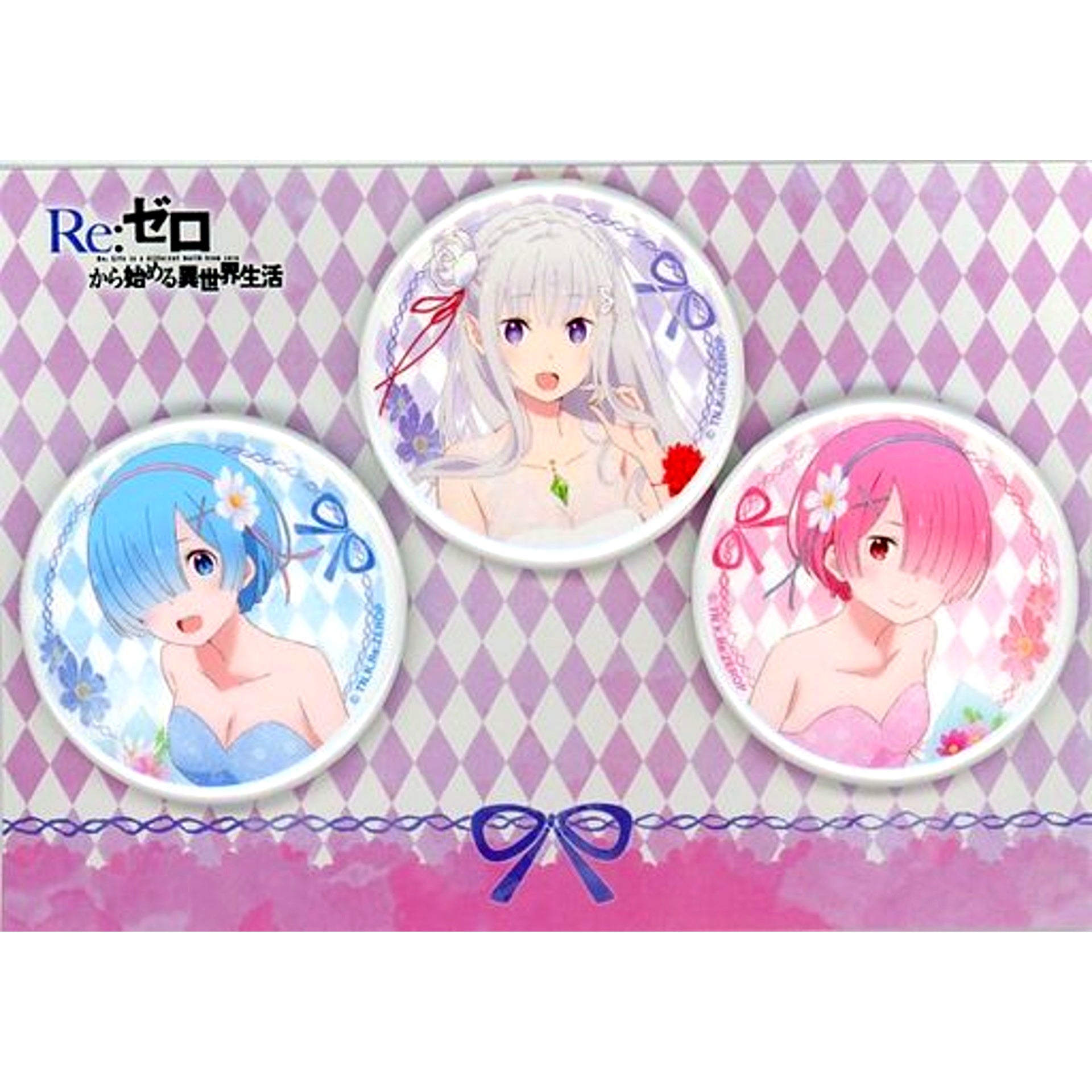 Set of 3 Emilia Rem Ram Re:ZERO Starting Life in Another World Emilia Birthday 2018 Ver Button Set Emilia Birthday Life 2018 in Shibuya Marui [USED]