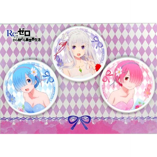 Set of 3 Emilia Rem Ram Re:ZERO Starting Life in Another World Emilia Birthday 2018 Ver Button Set Emilia Birthday Life 2018 in Shibuya Marui [USED]