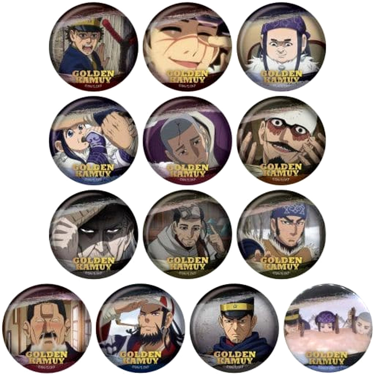 Golden Kamuy Lieutenant Tsurumi & Others Hundred Faces Can Badge All 13 Types Set Buttons [USED]