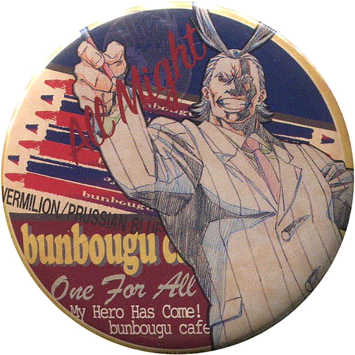 All Might My Hero Academia Vintage American Stationery Motif 57mm Button Bunbougu Cafe 2018 Limited [USED]