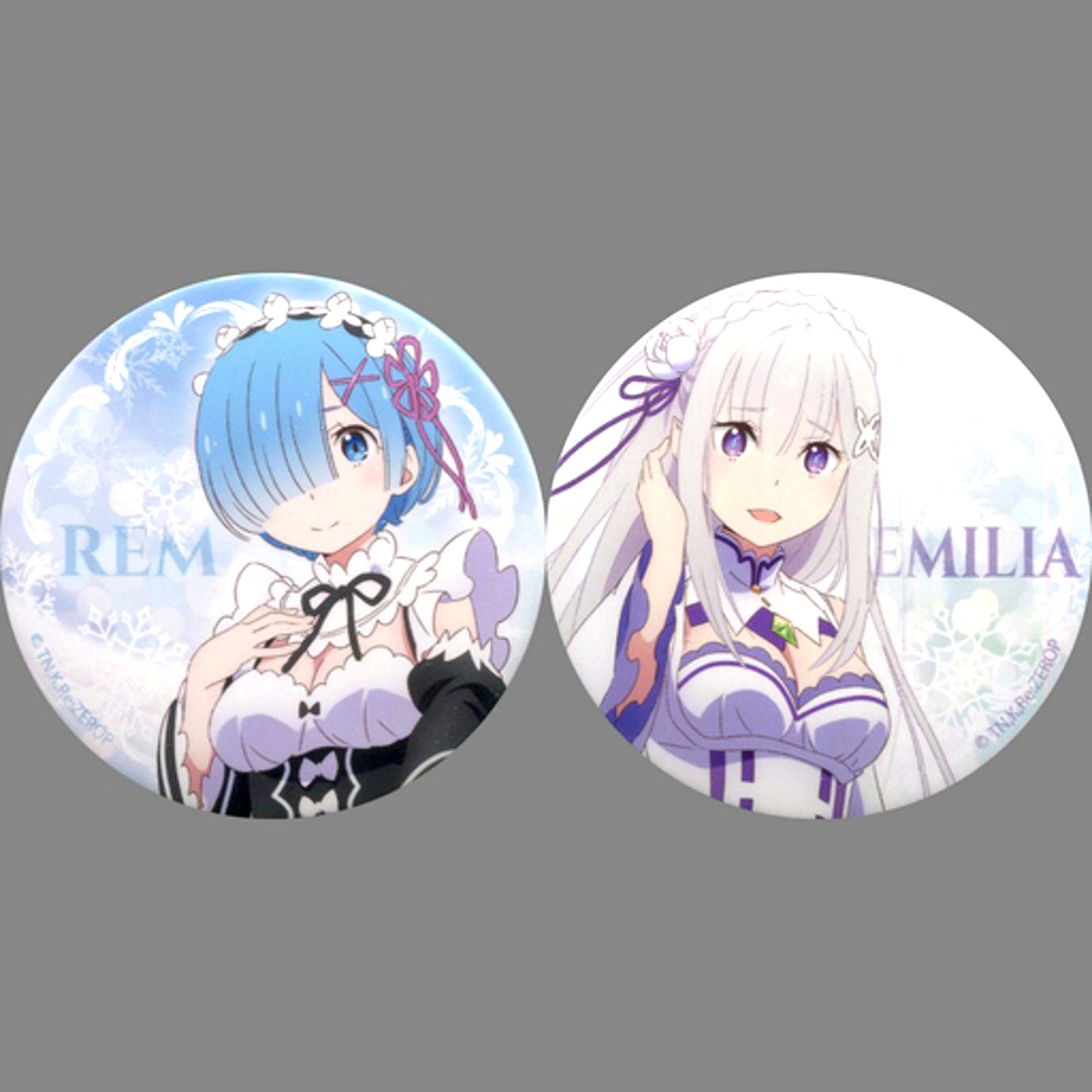 Set of 2 Emilia & Rem Re:Zero Starting Life in Another World Button Memory Snow SMT Original Goods [USED]