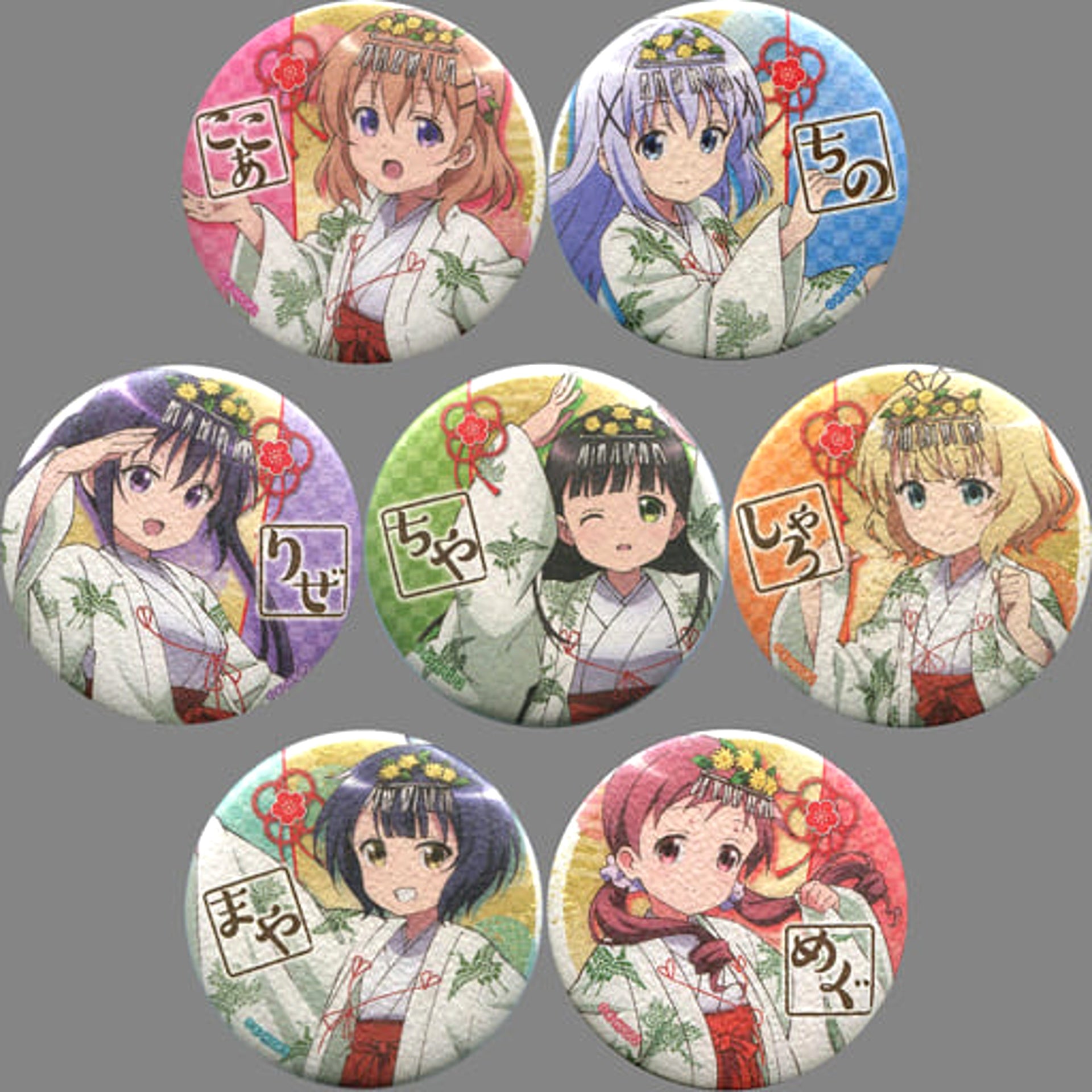 Is the Order a Rabbit?? Cocoa & Others Trading Japanese Paper Style Can Badge Is Your Order a Festival?? Atre Akihabara Limited All 7 Types Set Buttons [USED]
