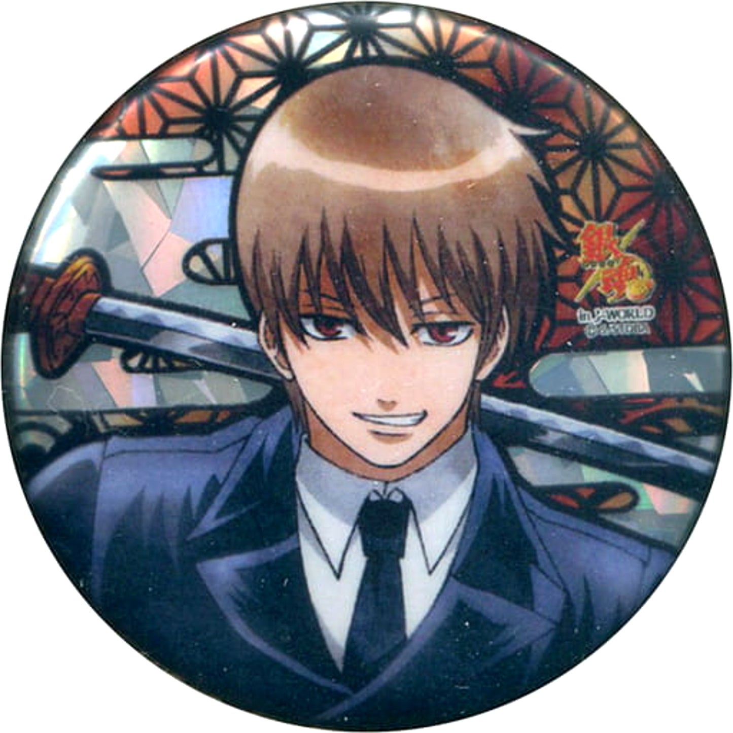 Sougo Okita Gintama.: Silver Soul Arc 56mm Button Gintama.: Silver Soul Arc Second Half in J-World Tokyo Limited Mini Game Gather Samurai! Shirogane Garapon Okita Prize [USED]