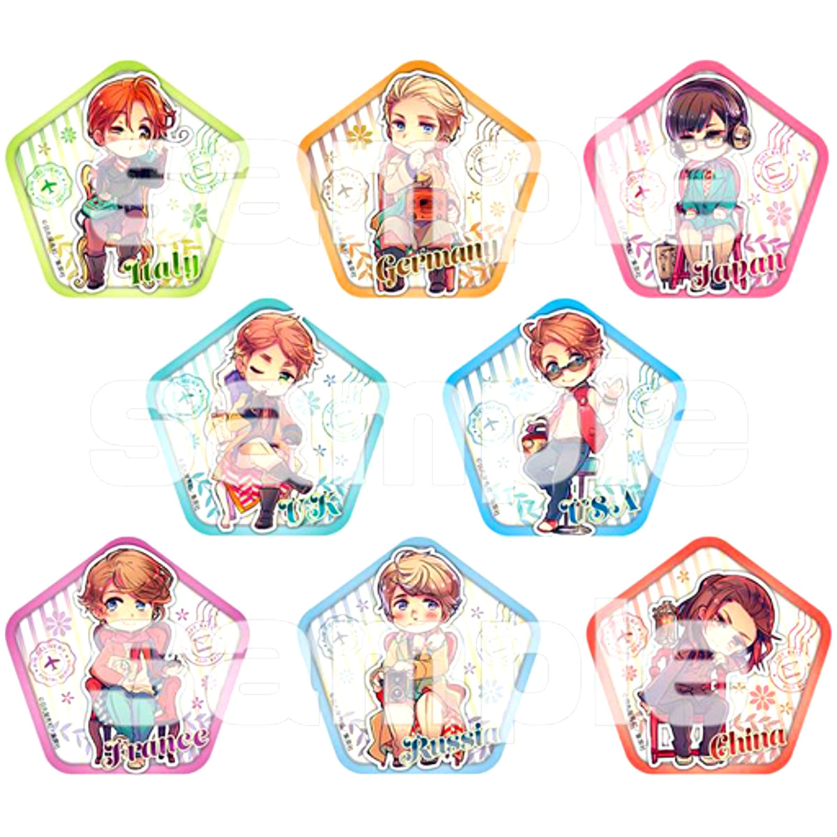 Set of 8 Hetalia World Stars Pentagon Button Collection [USED]