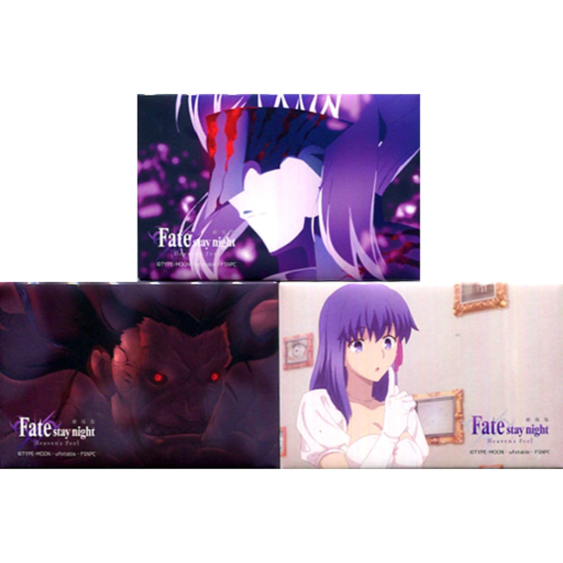 Set of 3 Sakura Matou and Saber Alter and Berserker Fate/stay night Heaven's Feel II. lost butterfly Scene Shot Square Button D Theater Goods [USED]