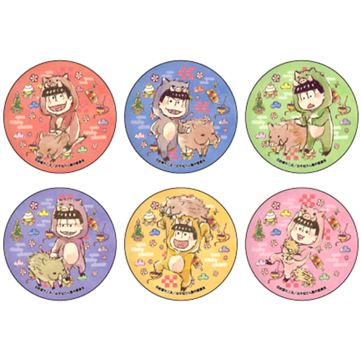 Mr. Osomatsu Osomatsu & Others Graph Art Design Can Badge 04 Boar Ver. All 6 Types Set Buttons [USED]