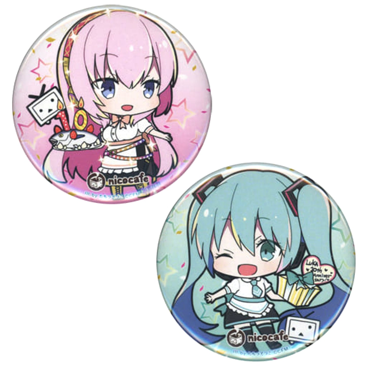 Snow Miku Megurune Ruka Hatsune Miku Can Badge Megurine Luka & Snow Miku 10th Anniversary nicocafe Limited Set of 2 Buttons [USED]