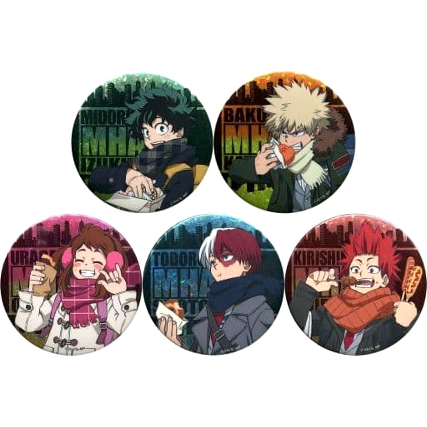 My Hero Academia Katsuki Bakugo & Others Hologram Can Badge Sega Collaboration Cafe Limited All 5 Types Set Buttons [USED]