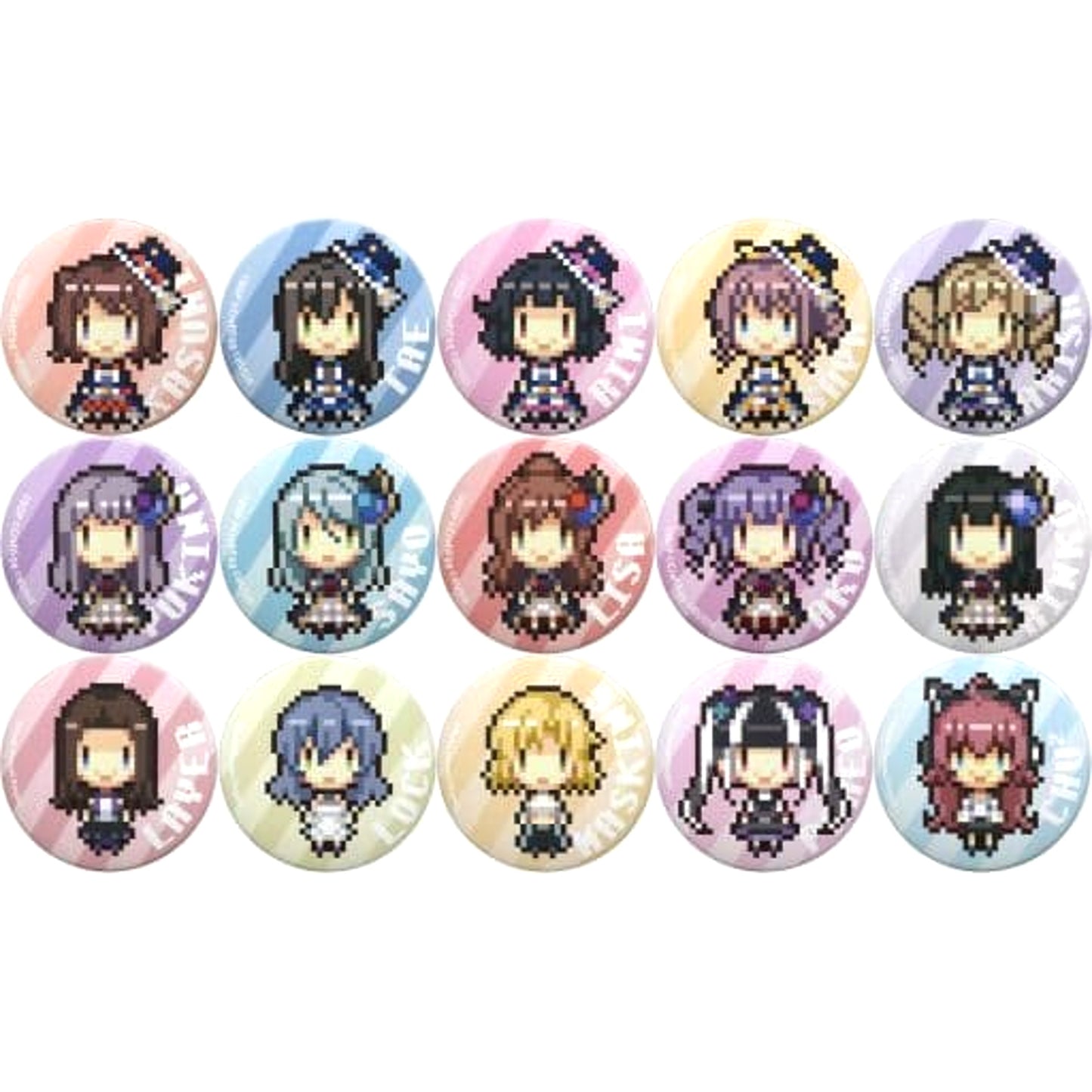 Bang Dream! 7thLive Tae Hanazono & Others Trading 8Bit Dot Can Badge All 15 Types Set Buttons [USED]