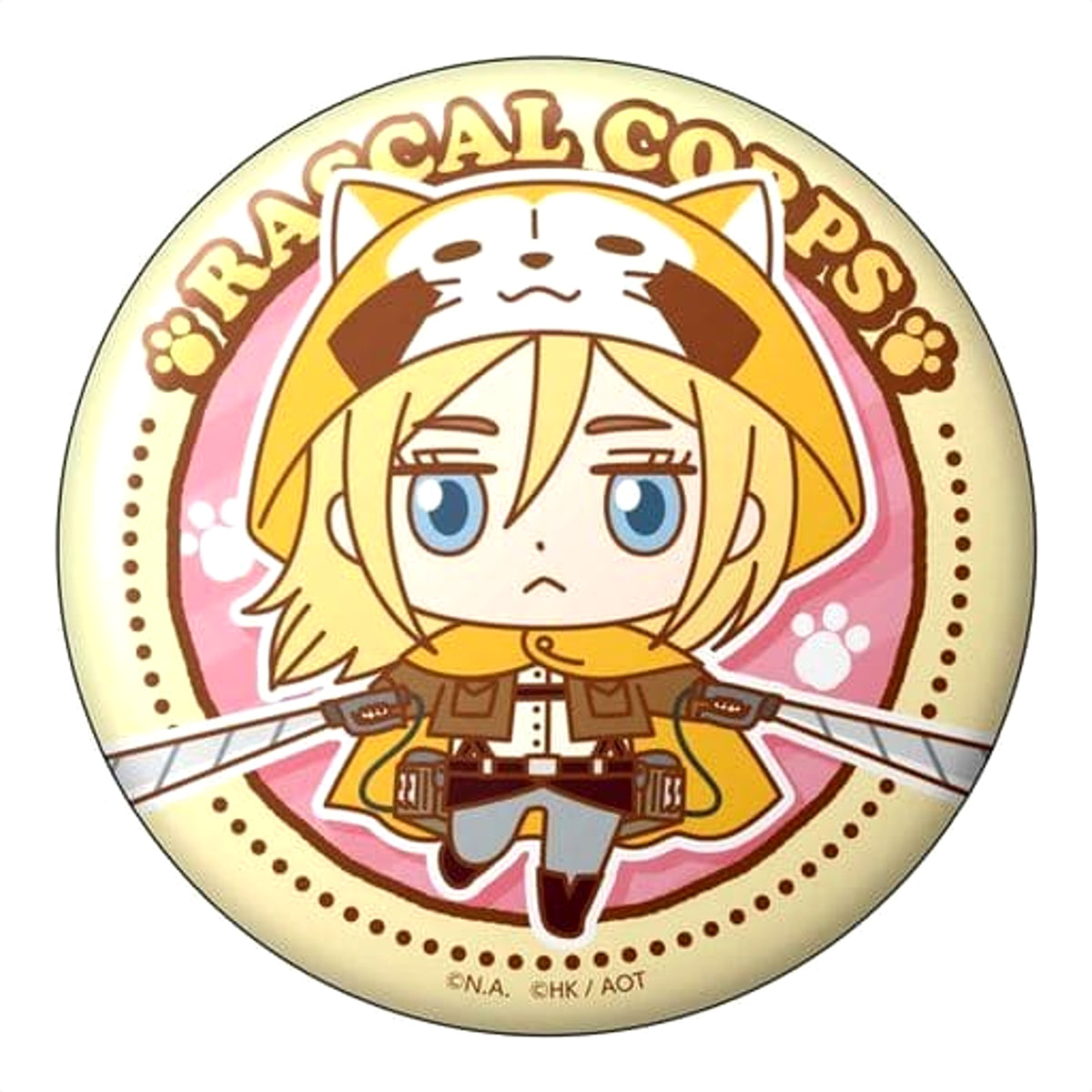 Raccoon Rascal X Attack on Titan Krista Lenz Okkime Trading Can Badge Buttons [USED]