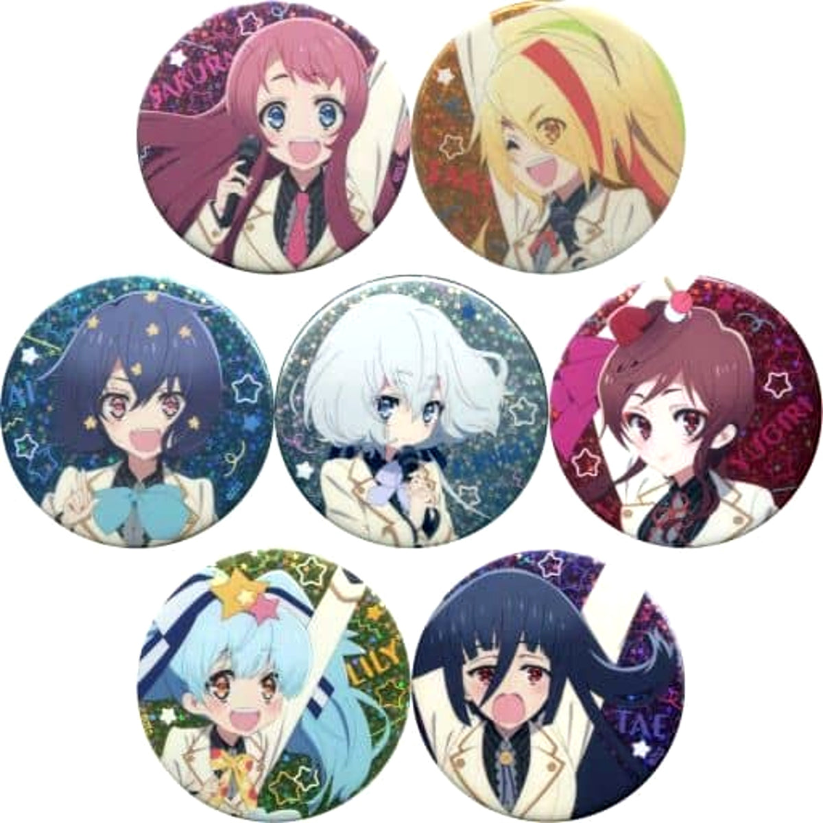 Zombie Land Saga Sakura Minamoto & Others Trading Can Badge Live Franchouchou Minna de Orabo! Limited All 7 Types Set Buttons [USED]