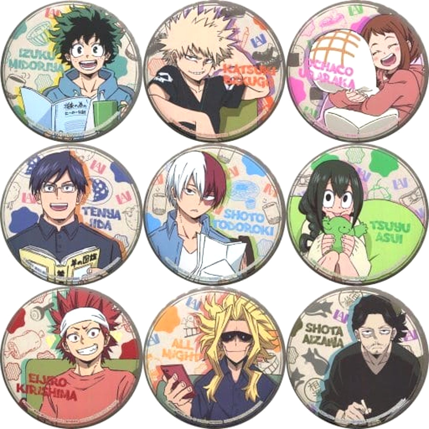 My Hero Academia Izuku Midoriya & Others Ichiban Kuji Can Badge Break Time Prize E All 9 Types Set Buttons [USED]
