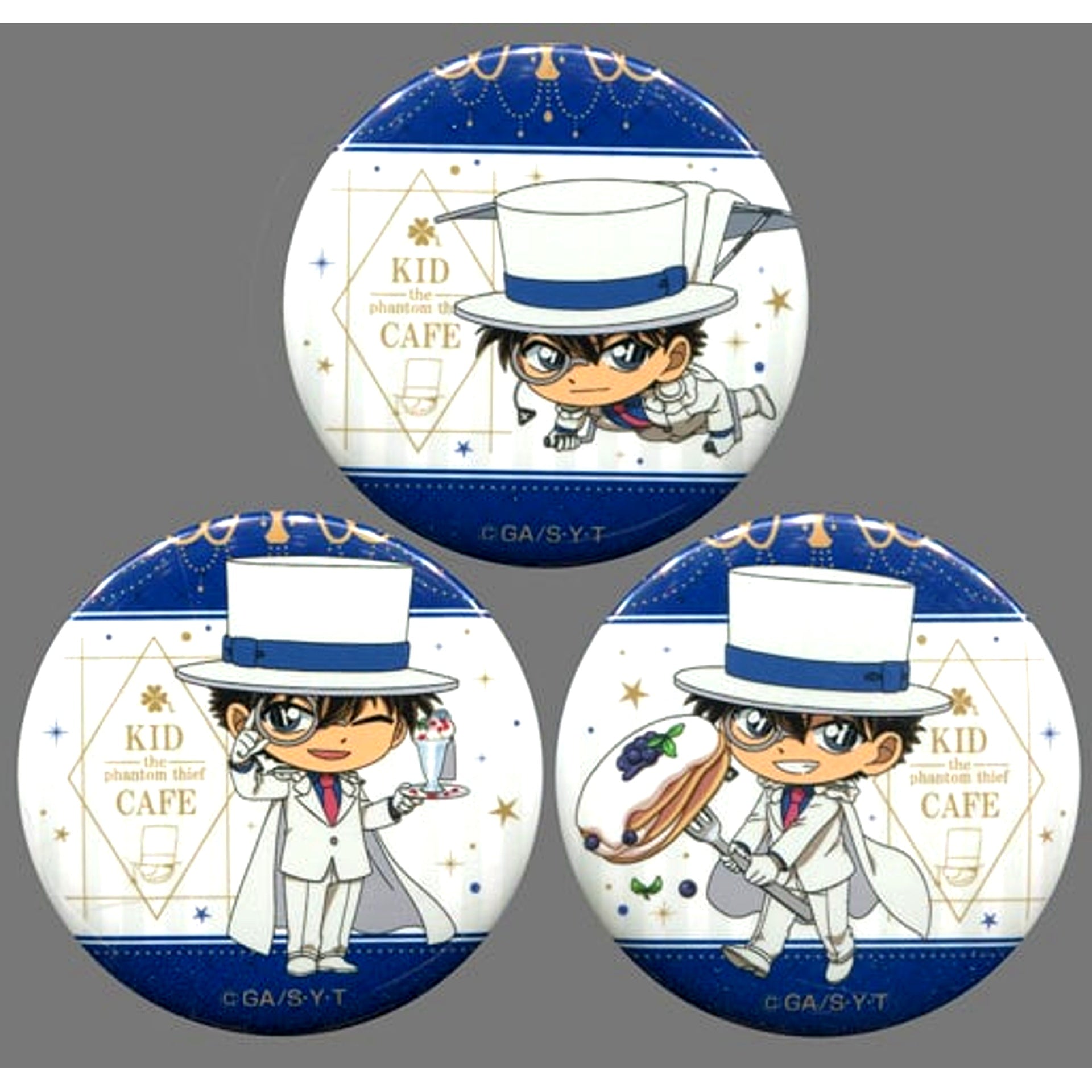 Set of 3 Detective Conan Button Kaitou Kid Cafe [USED]