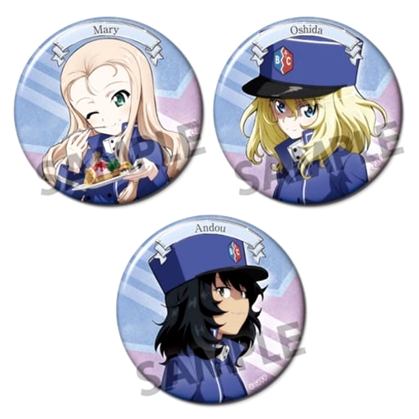 Girls und Panzer das Finale BC Jiyu Gakuen Can Badge Set Set of 3 Buttons [USED]