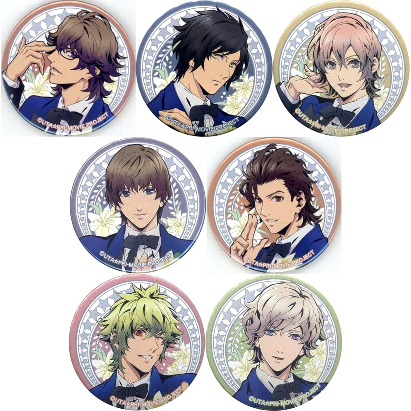 Uta no Prince Sama Movie: Maji Love Kingdom Eiichi Otori & Others Trading Can Badge Flower Series Raging Ver. Maji Love Caravan Limited All 7 Types Set Buttons [USED]