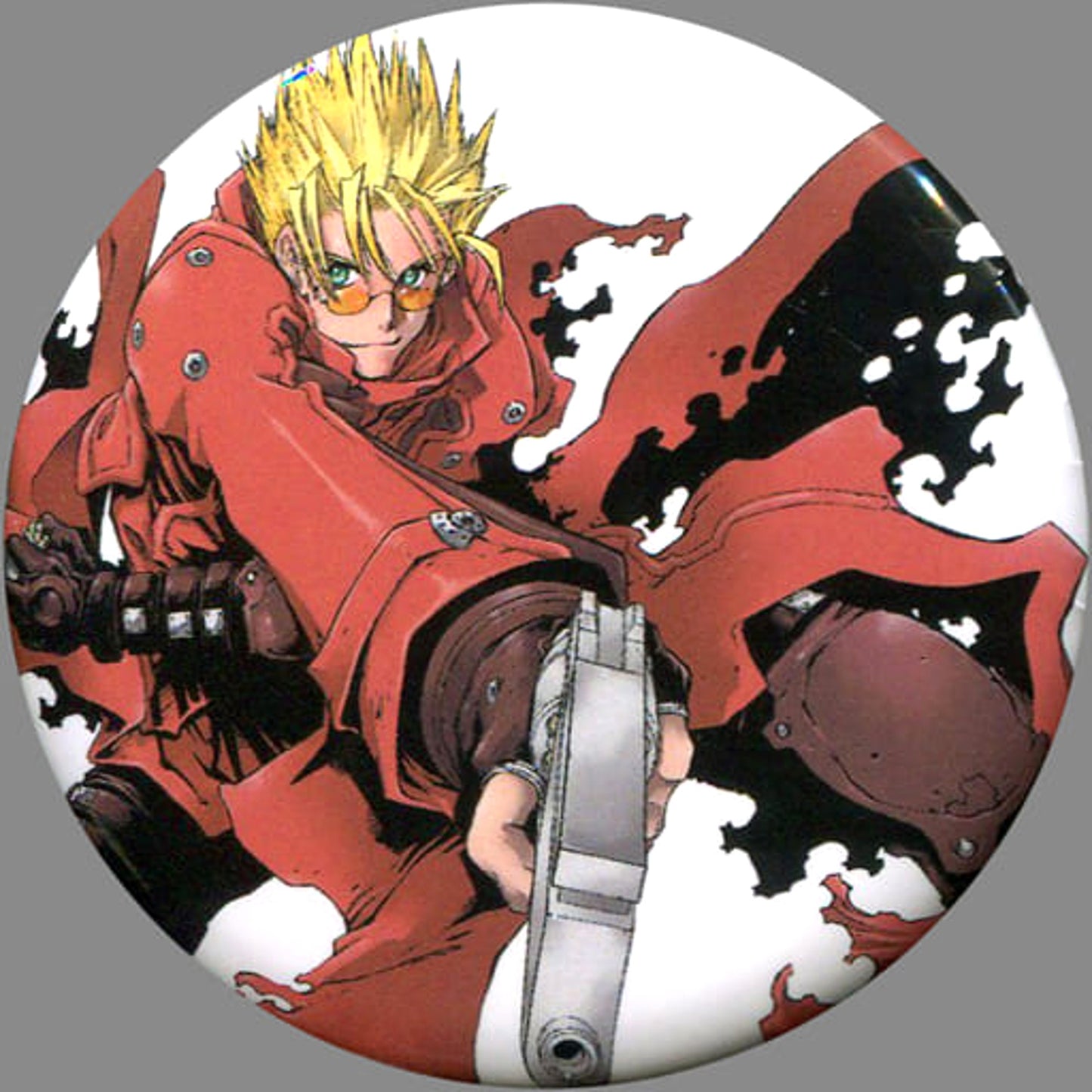 Trigun Vash the Stampede White Red Outfit Trading Can Badge Trading Can Badge Debut 25th Anniversary Yasuhiro Naito's World Exhibition Trigun & Blood Blockade Battlefront Limited Buttons [USED]