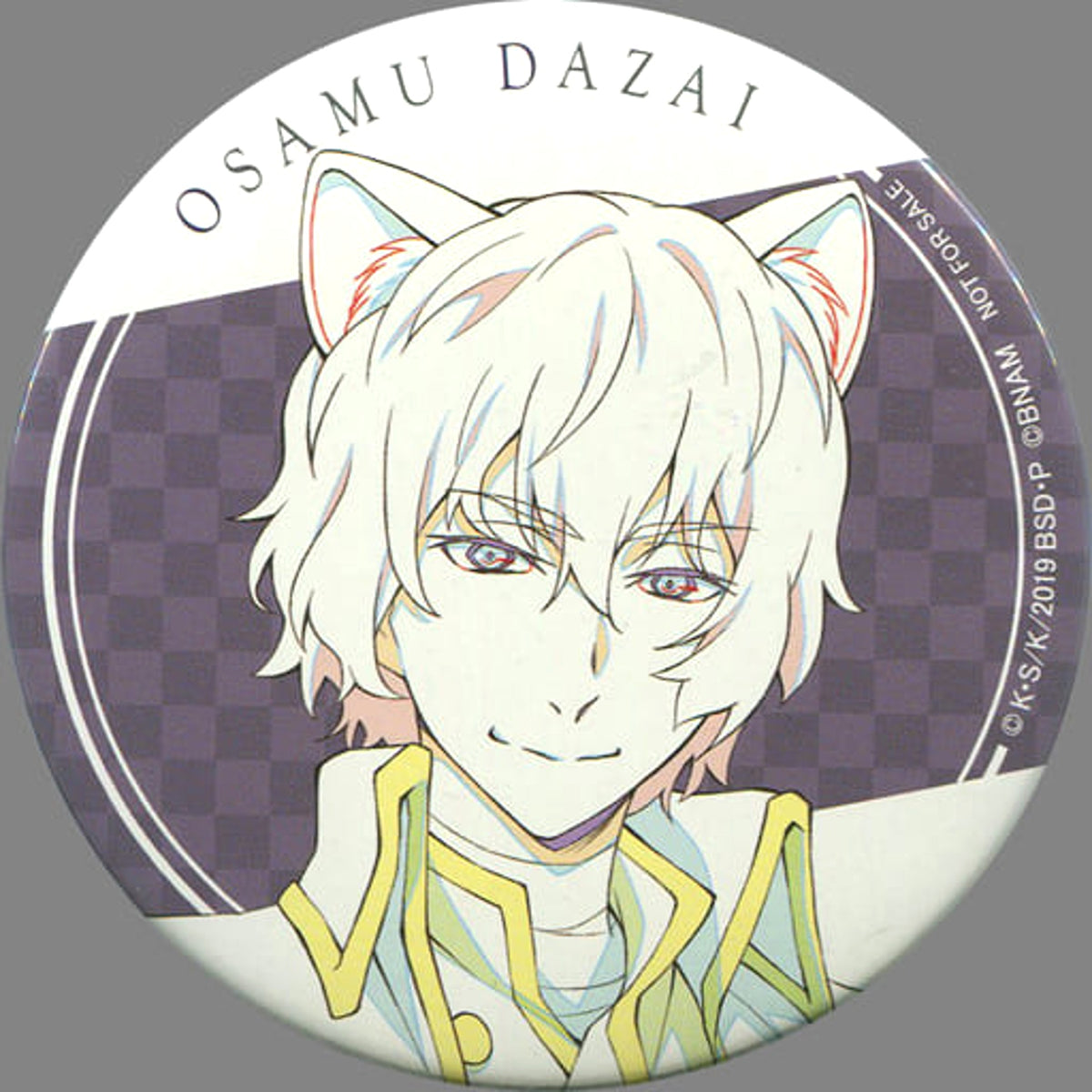 Bungo Stray Dogs Osamu Dazai White 75mm Round Can Badge Namja Town Koufuku no Aoi Tori Limited Mini Game Ellis Western Sweets Prize C Buttons [USED]