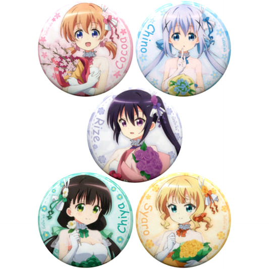 Is the Order a Rabbit?? Cocoa & Others Trading Can Badge Flower Dress Ver. The Akihabara Container Pop-Up Shop Limited All 5 Types Set Buttons [USED]